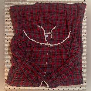 🪵 The cutest cozy coquette Lanz of Salzburg vintage lace plaid tartan nightgown